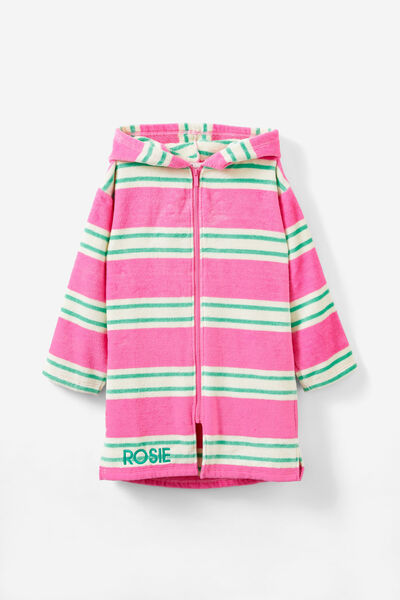 Kids Zip Thru Hooded Towel - Personalised, MULTI STRIPE/BUBBLEGUM POP