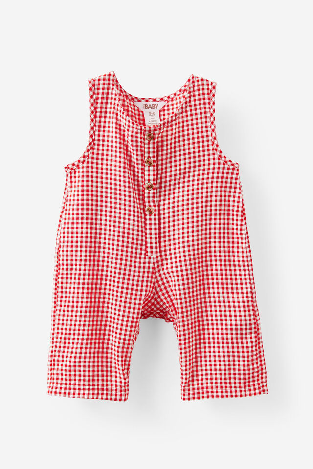 Willow Sleeveless Romper, VARSITY RED GINGHAM