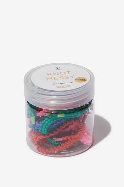 Knot Messy Hair Ties - Round, RAINBOW BRIGHT TEXTURED BOWS