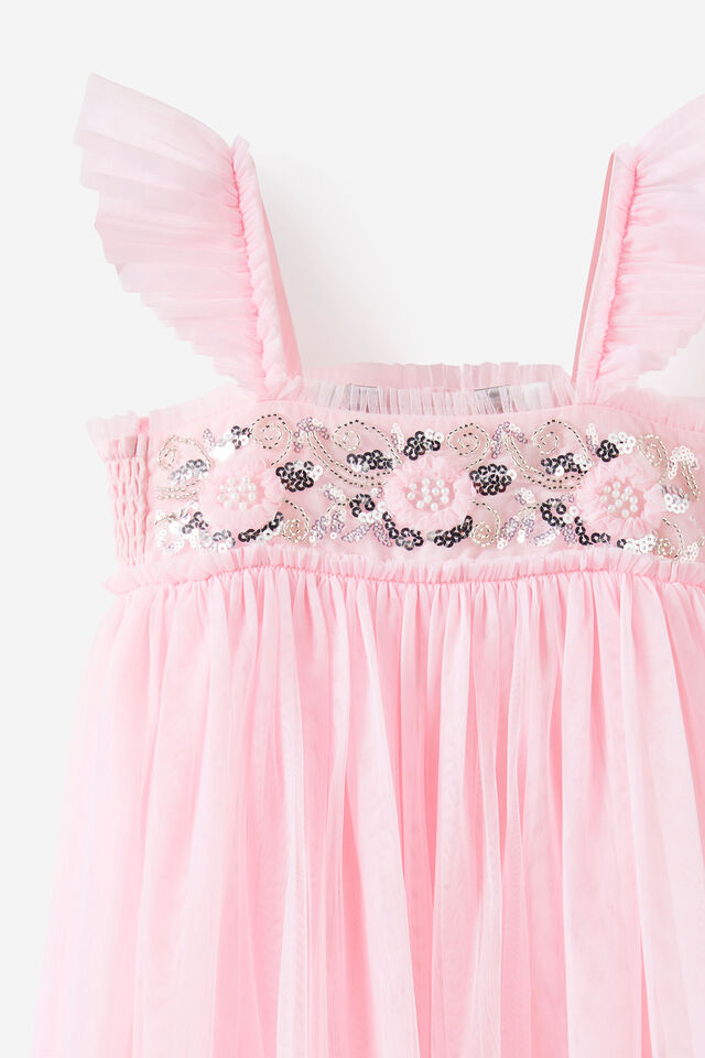 Floral Flutter Sleeve Dress Up Dress, BALLET PINK