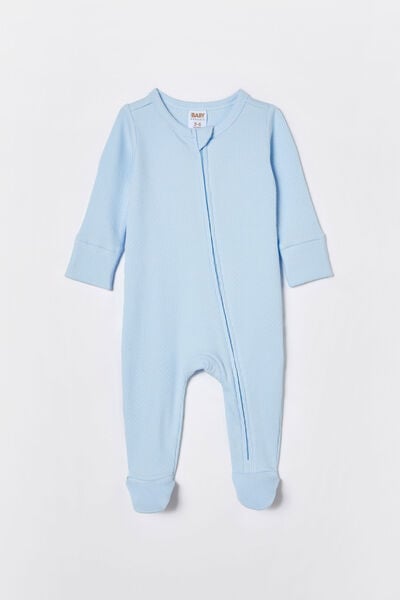 Organic Pointelle Zip All In One Romper, WHITE WATER BLUE