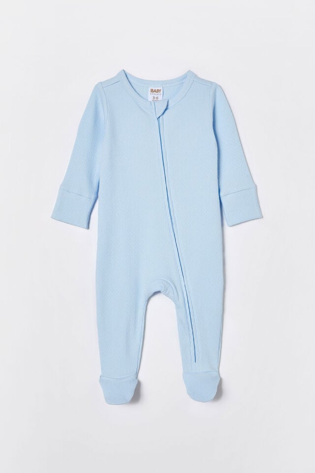 Organic Pointelle Zip All In One Romper, WHITE WATER BLUE