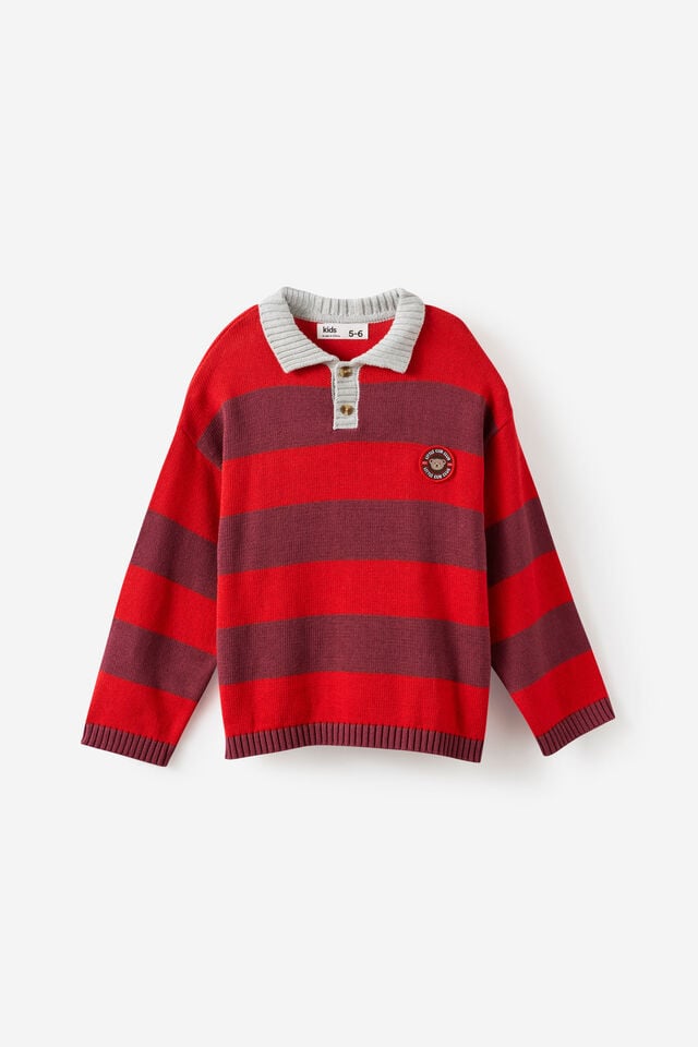 Boys Crew Neck Knit, VARSITY RED/BERRY JAM