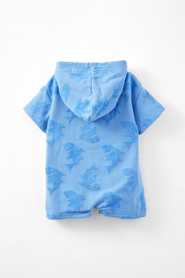 Baby Hooded Towel Romper, DUSK BLUE/JACQUARD SHARKS