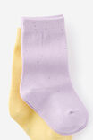 Kids 2Pk Longline Crew Socks, VINTAGE LILAC/BABY YELLOW SEQUIN - example image 2