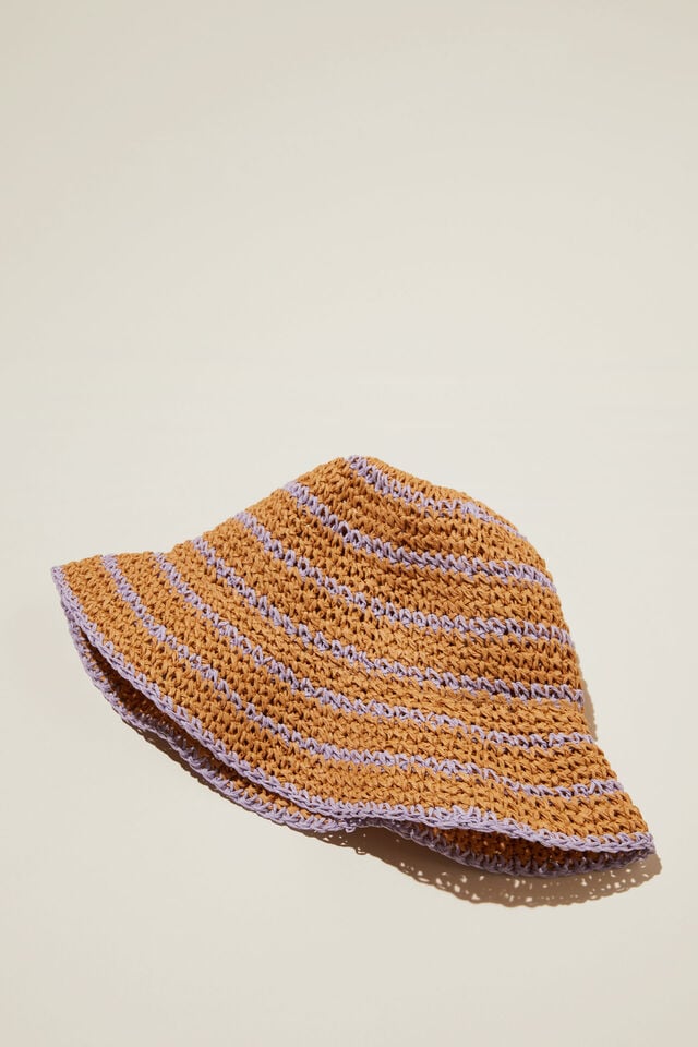 Kids Crochet Bucket Hat, NATURAL/LILAC DROP