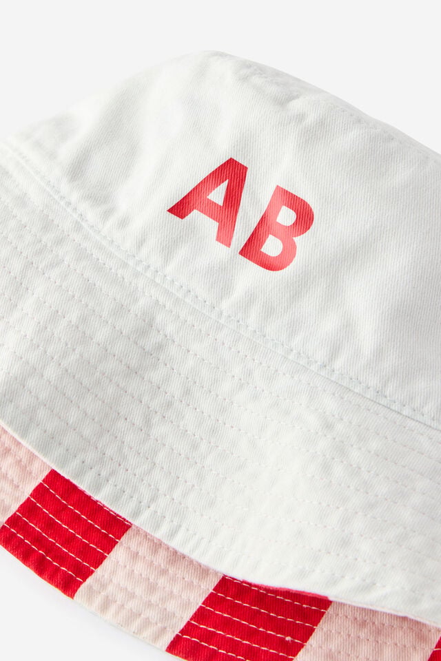 Kids Reversible Bucket Hat - Personalised, VARSITY RED STRIPE/BLUE WHISPER WILD & FREE