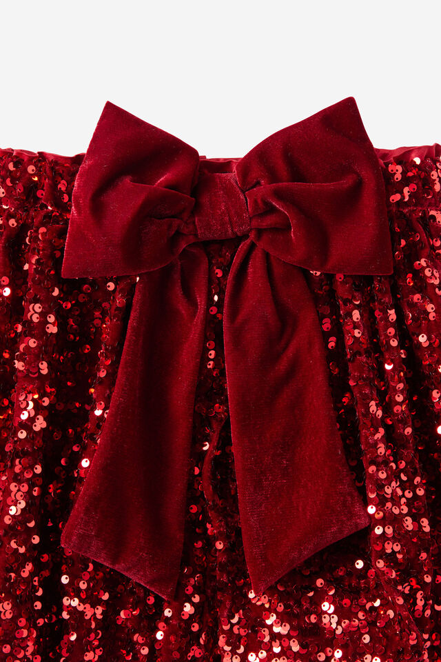Daisy Embellished Bow Bubble Skirt, VARSITY RED/PLUSH SPARKLE