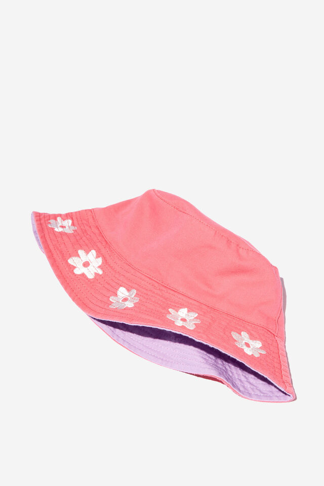 Kids Reversible Bucket Hat, STRAWBERRY POP FLOWERS/LILAC DROP