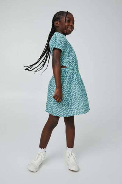 Avery Short Sleeve Dress, TEAL STORM/ASHBURY FLORAL