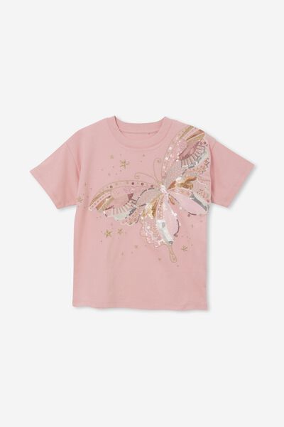 Stevie Short Sleeve Embellished Tee, MARSHMALLOW/WHIMSICAL BUTTERFLY