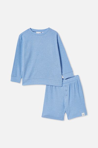 Raphael Long Sleeve Pyjama Set, DUSK BLUE MARLE