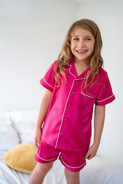 Casey Short Sleeve Pyjama Set, FESTIVE FUCHSIA