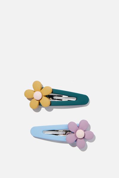 90S Snap Clips, BLUE/GREEN FLOWERS
