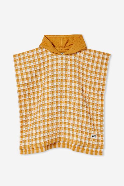 Kids Waffle Hooded Towel, CHECKERBOARD/TUMERIC LATTE