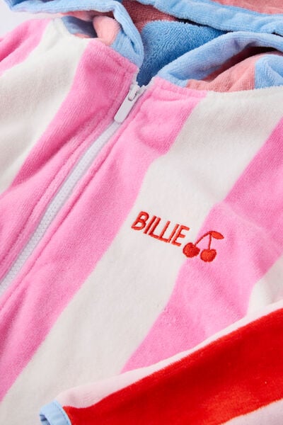 Kids Zip Thru Hooded Towel - Personalised, STRAWBERRY MILK/CONTRAST STRIPES
