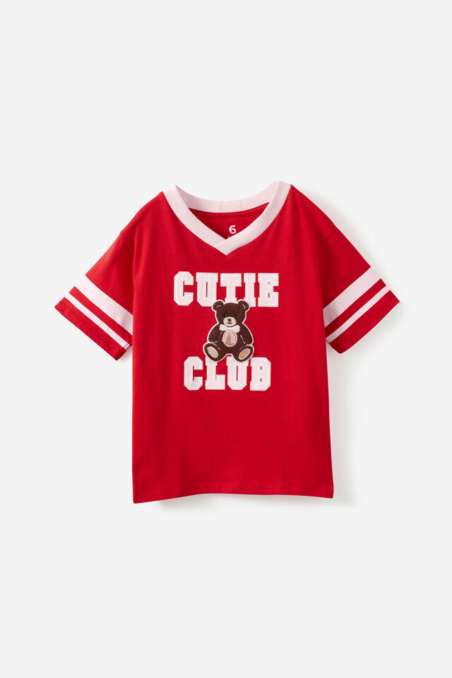 Livvy Lux Short Sleeve Tee, VARSITY RED/CUTIE CLUB BEAR