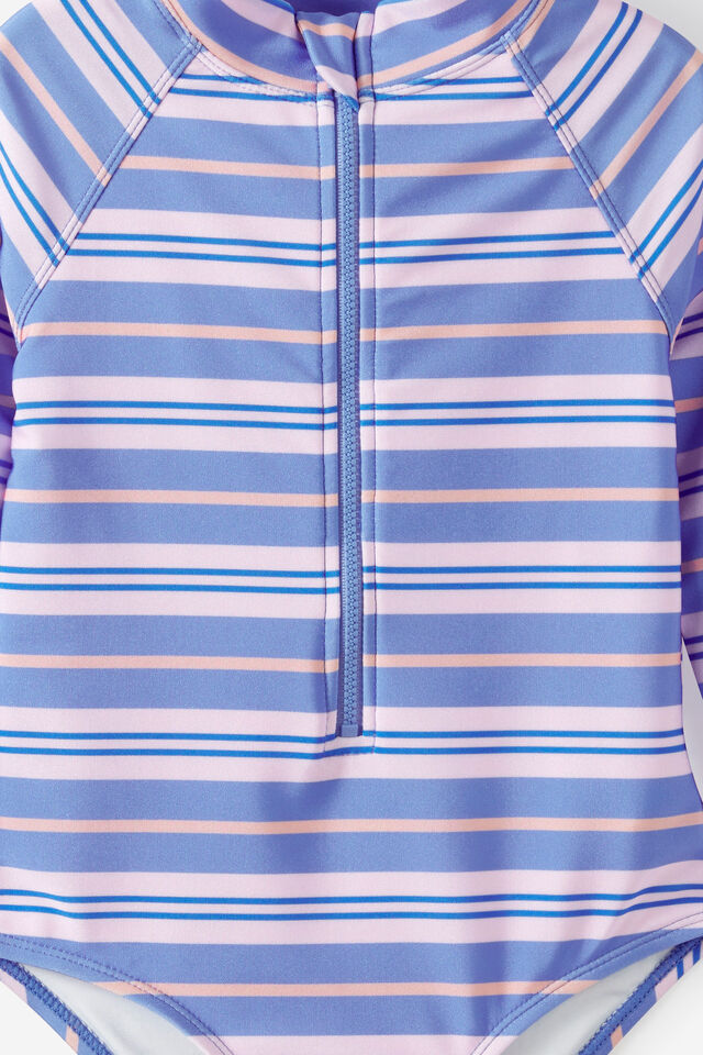 Long Sleeve One Piece Swimsuit, BLUE BONNET/STRIPES