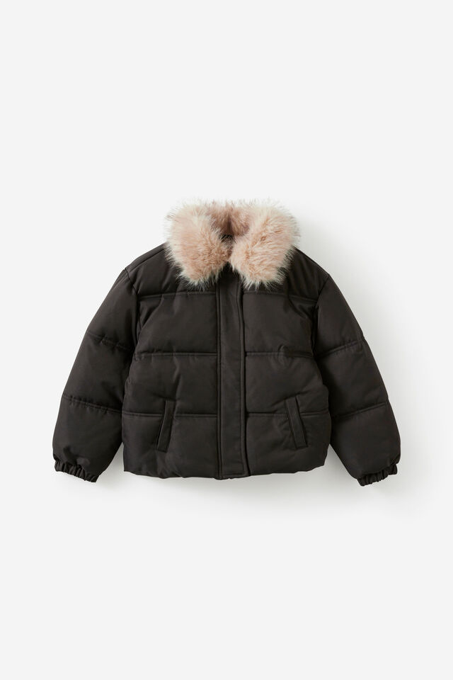 Fur Puffer Jacket, PHANTOM