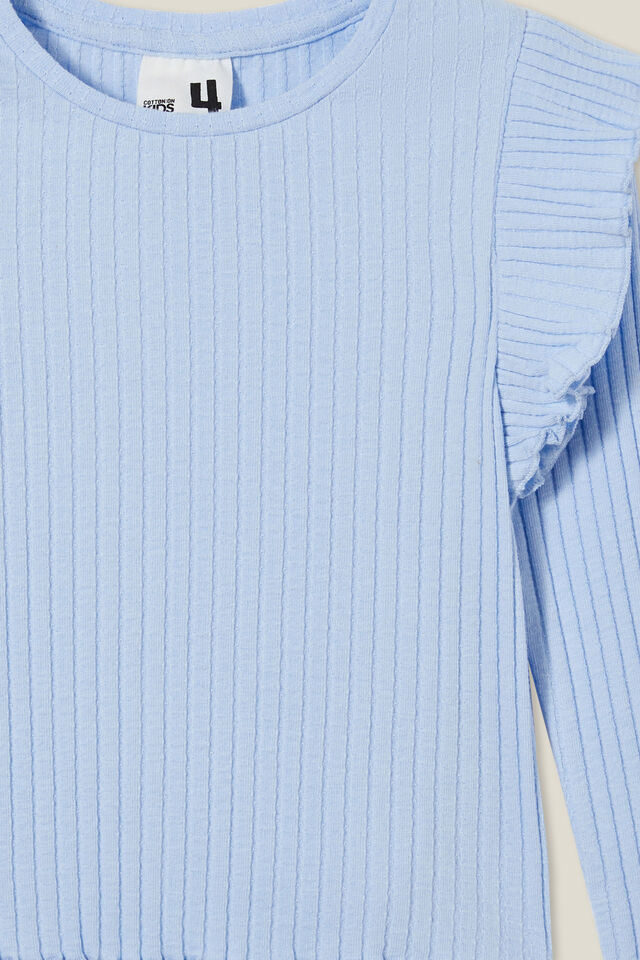Camiseta - Isla Long Sleeve Ruffle Top, DUSK BLUE