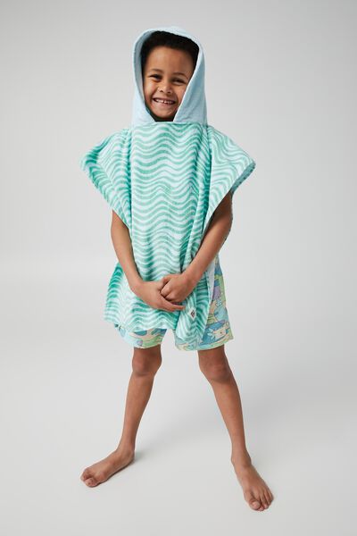 Kids Hooded Towel, FUNKY GREEN WAVE PRINT