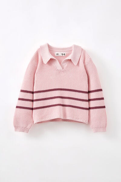 Vida Knit Jumper, BLUSH PINK/VINTAGE BERRY STRIPE