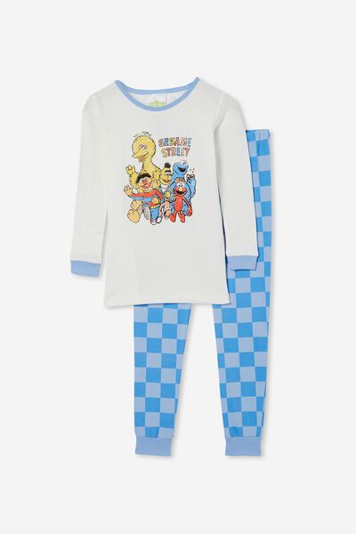 Ethan Long Sleeve Pyjama Set Licensed, LCN SES SESAME STREET CREW VANILLA