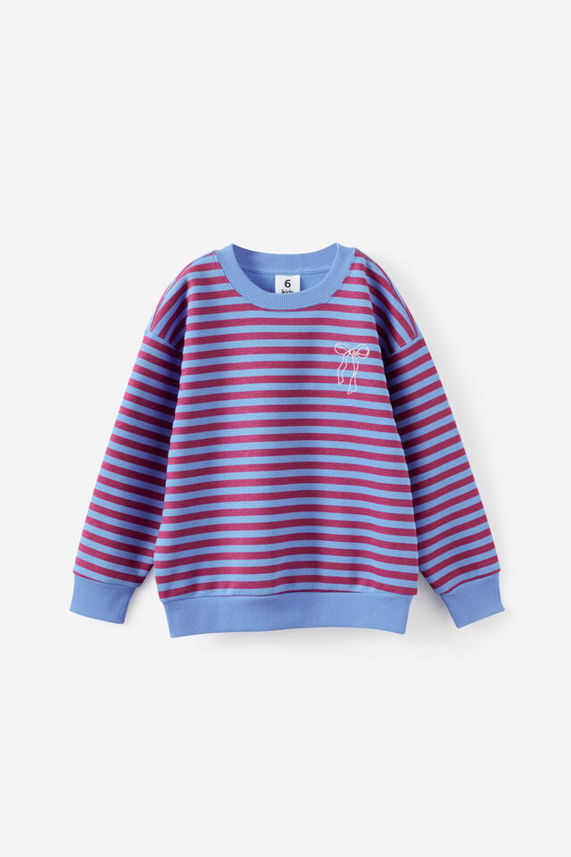 Sammy Oversized Crew, BLUE BONNET/BERRY JAM STRIPE/BOW