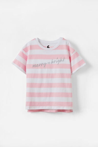 Poppy Short Sleeve Graphic Print Tee, BLUSH PINK STRIPE/MERRY