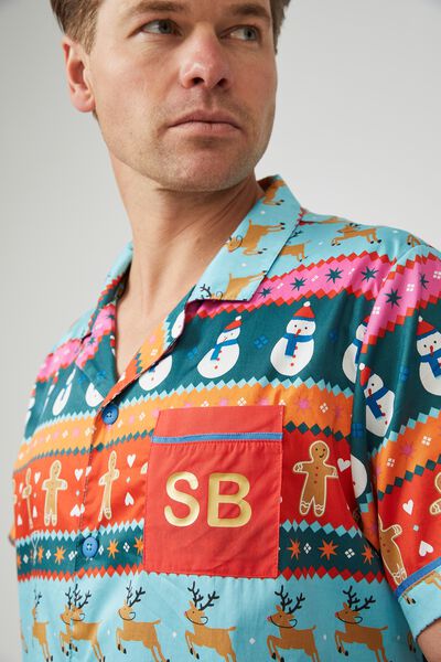 Carter  Short Sleeve Pyjama Set Personalised, MULTI/SNOWY FAIRISLE