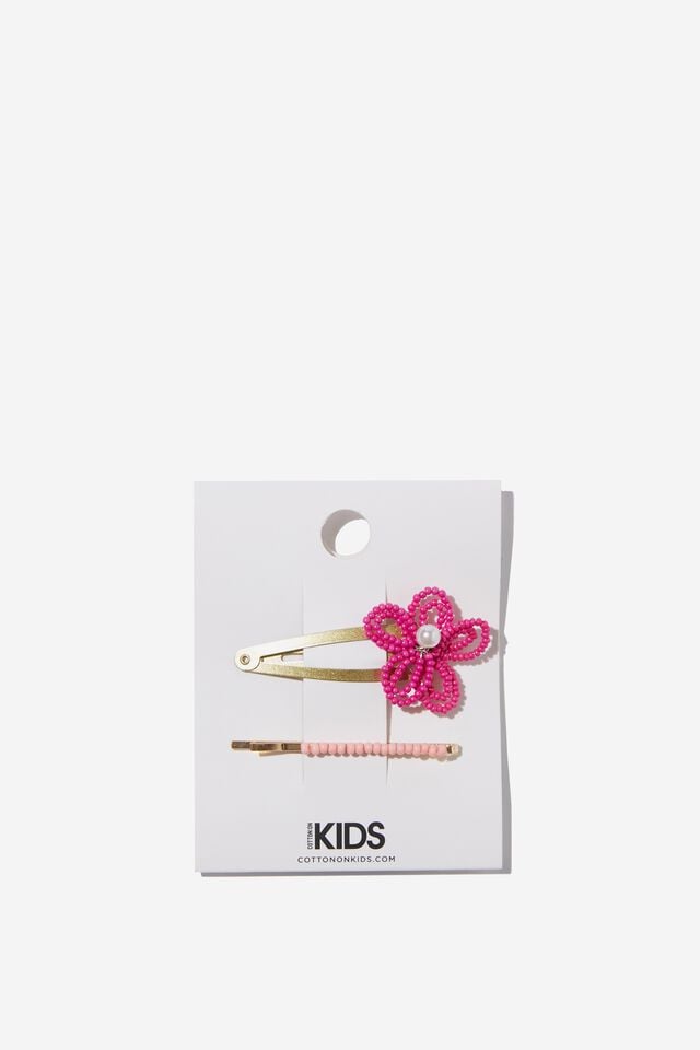 90S Snap Clips, FLOWER BEAD CLIPS/PINK