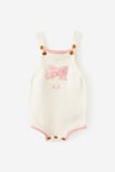 Personlisation Organic Blend Knit Bubbysuit, MILK/CROCHET BOW - example image 2