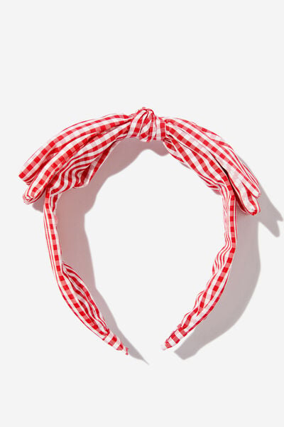 Dulcie Double Bow Headband, VARSITY RED/GINGHAM