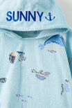 Baby Hooded Towel - Personalised, FROSTY BLUE/SEA CREATURES - alternate image 1