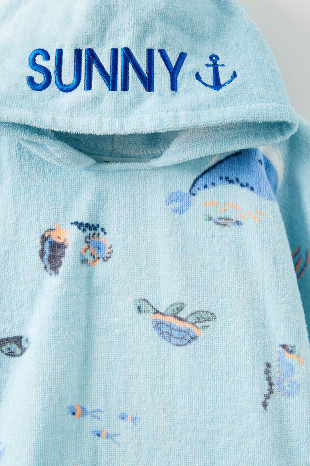 Baby Hooded Towel - Personalised, FROSTY BLUE/SEA CREATURES