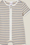 The Billie Short Sleeve Zip Romper, VANILLA/DUTY BLUE STRIPE - alternate image 2