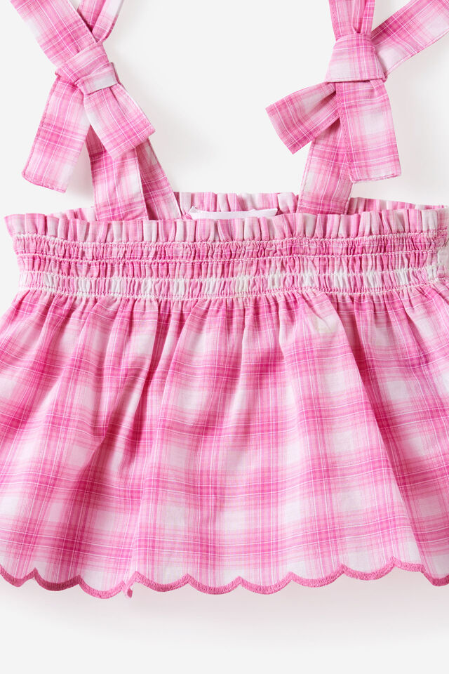 Gigi Shirred Top, STRAWBERRY MILK CHECK