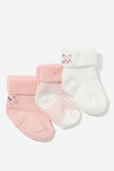 3Pk Terry Baby Socks, PINKY