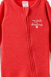 Littlie Organic Long Sleeve Zip All In One Romper, VARSITY RED MARLE/MY FIRST CHRISTMAS - example image 2