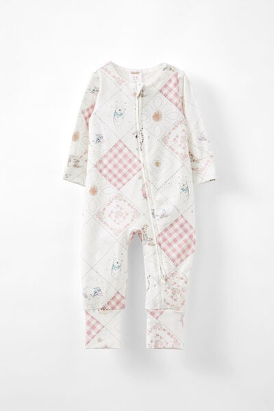 The Billie Long Sleeve Zip Romper License, LCN DIS VANILLA/ZEPHYR WINNIE THE POOH QUILT