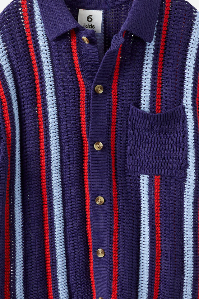 Resort Knitted Shirt, DENIM NAVY/CLOUD BLUE/VARSITY RED STRIPE