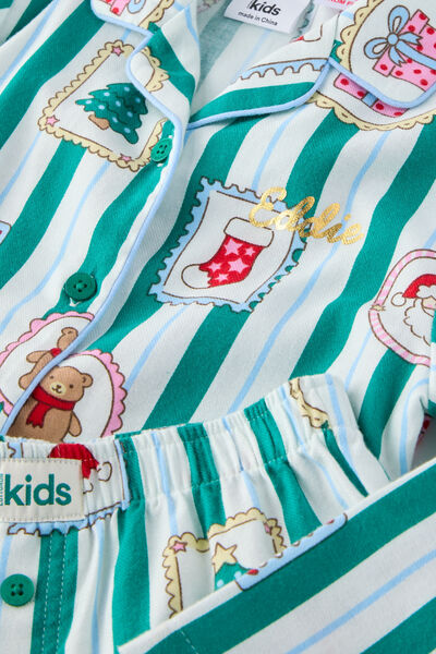 Kids Flannel Xmas Pj Set Personalisation, ENGLISH IVY/SANTA STAMP