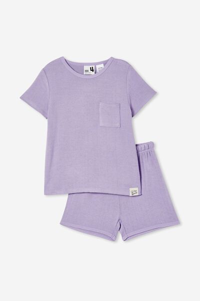 Mila Short Sleeve Pyjama Set, LILAC DROP/FOG GREY MARLE