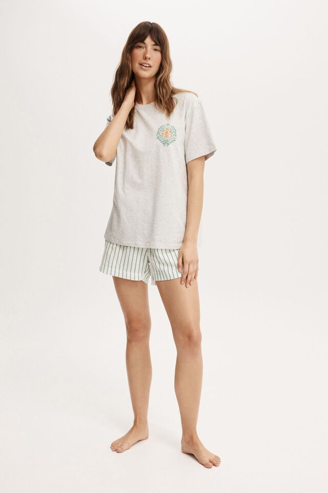 Blake Short Sleeve Pyjama Set, MALACHITE/GINGERBREAD STRIPE