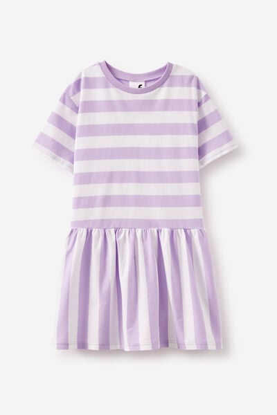 Willow Short Sleeve Dress, LILAC DROP BLOCK STRIPE