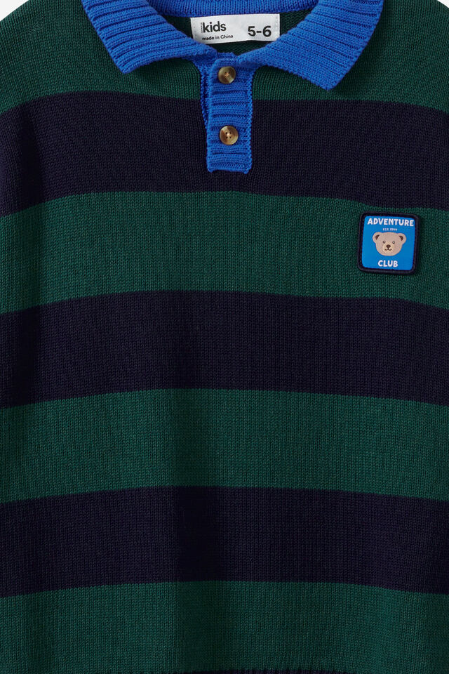 Boys Crew Neck Knit, WINTER JADE/SQUID INK