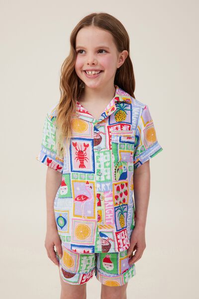 Riley Kids Unisex Short Sleeve Pyjama Set, MULTI/XMAS VACAY