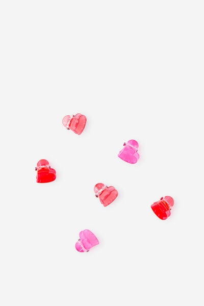 Kids Mini Claw Clip Pack, POP RED/HEARTS