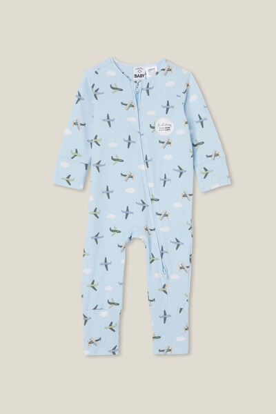 The Long Sleeve Zip Romper, FROSTY BLUE/FLY WITH ME