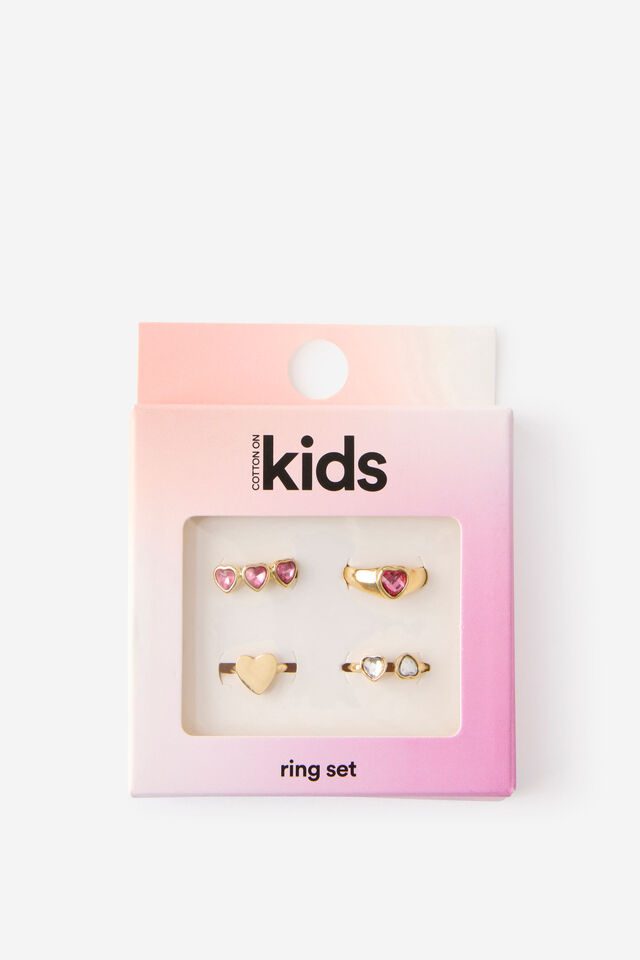 Kids 4Pk Ring Set, GOLDY/GEMMIE HEARTS